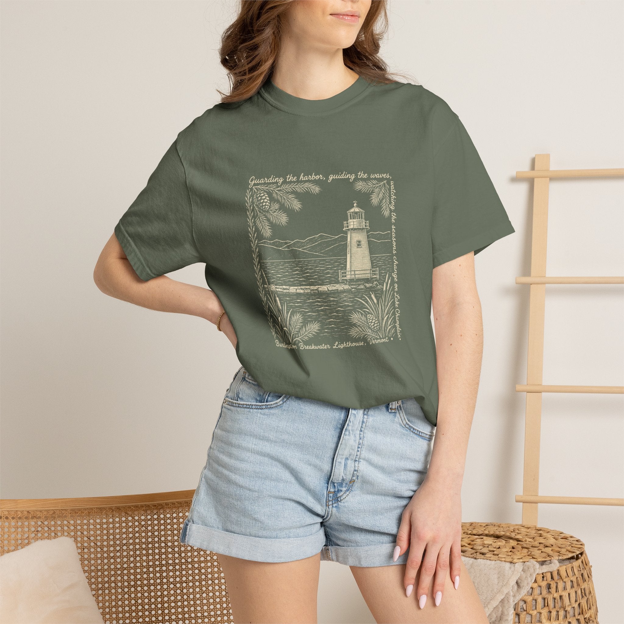 Lighthouse Lake Champlain Graphic T-Shirt — 'Guarding the Harbor' Nautical Tee
