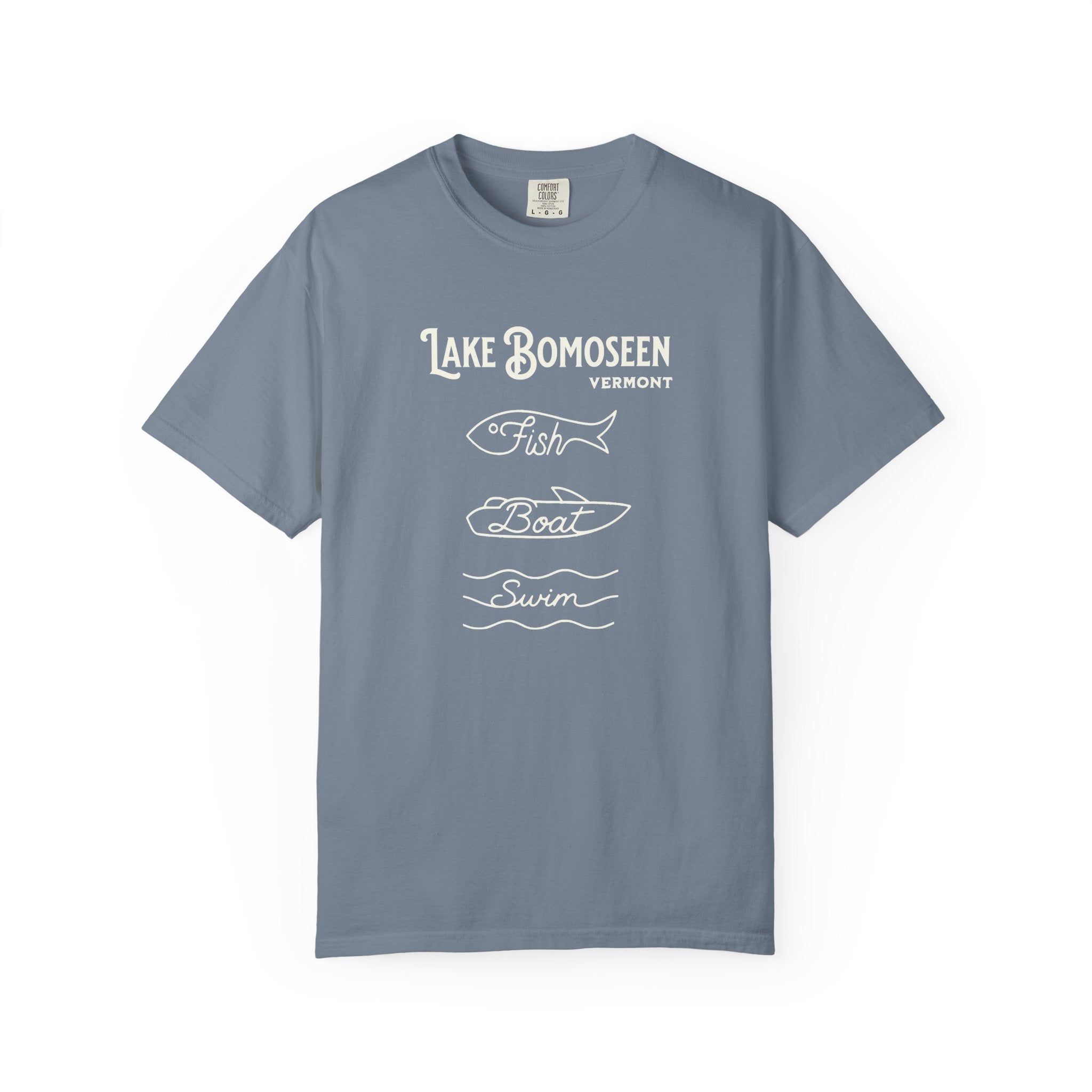 Lake Bomoseen Vermont "Fish • Boat • Swim" T-Shirt
