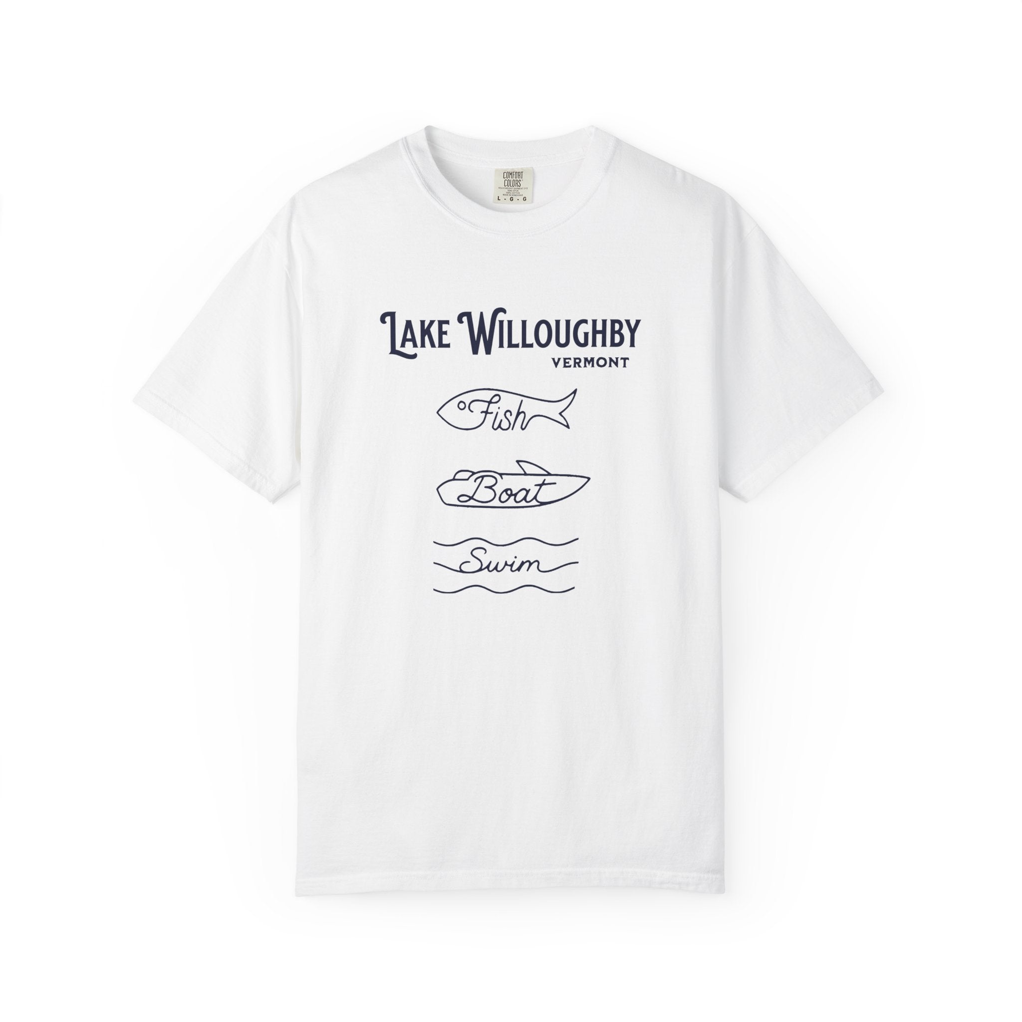 Lake Willoughby Vermont "Fish • Boat • Swim" T-Shirt
