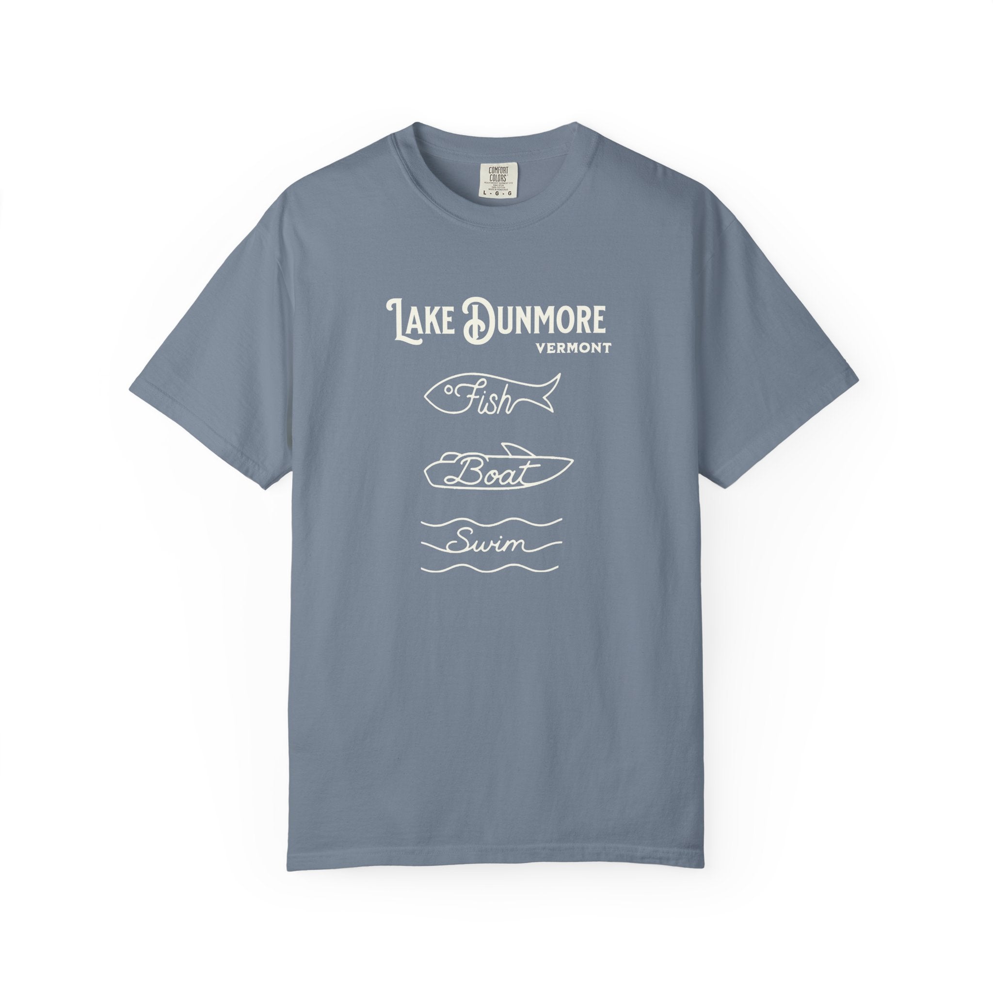 Lake Dunmore Vermont "Fish • Boat • Swim" T-Shirt