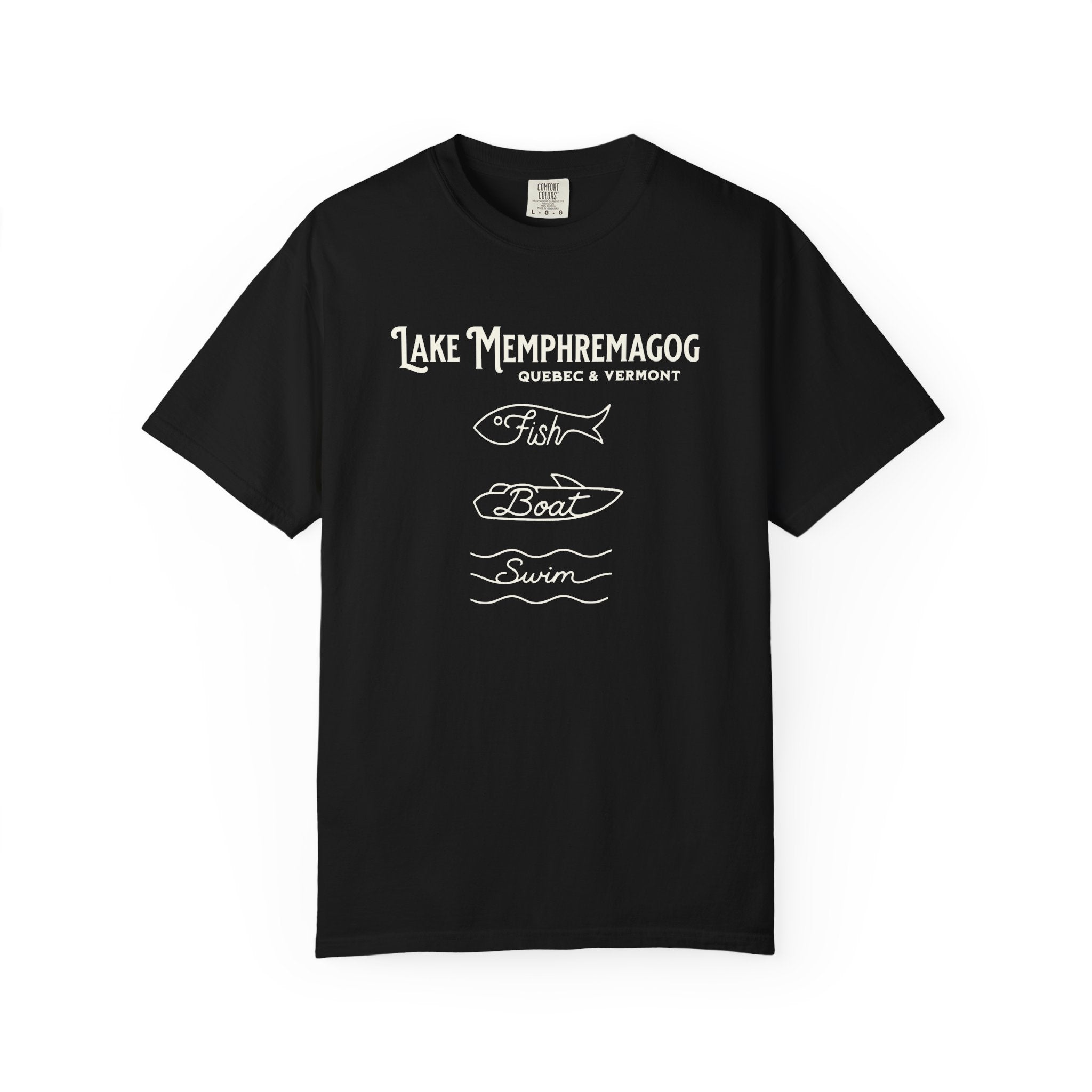 Lake Memphremagog Vermont "Fish • Boat • Swim" T-Shirt