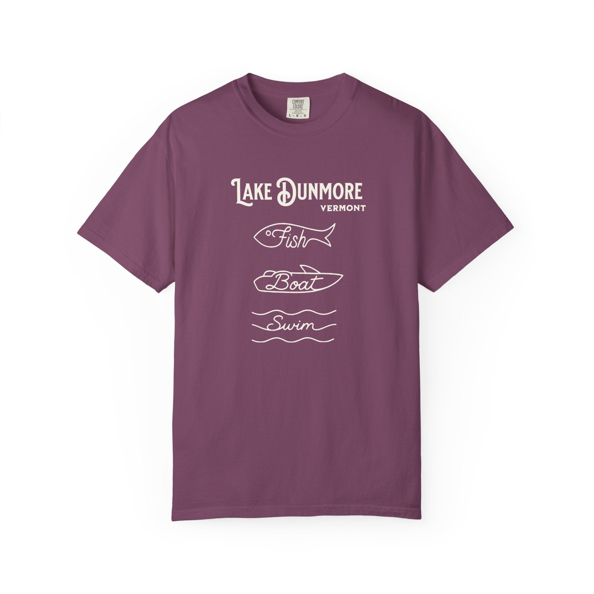 Lake Dunmore Vermont "Fish • Boat • Swim" T-Shirt