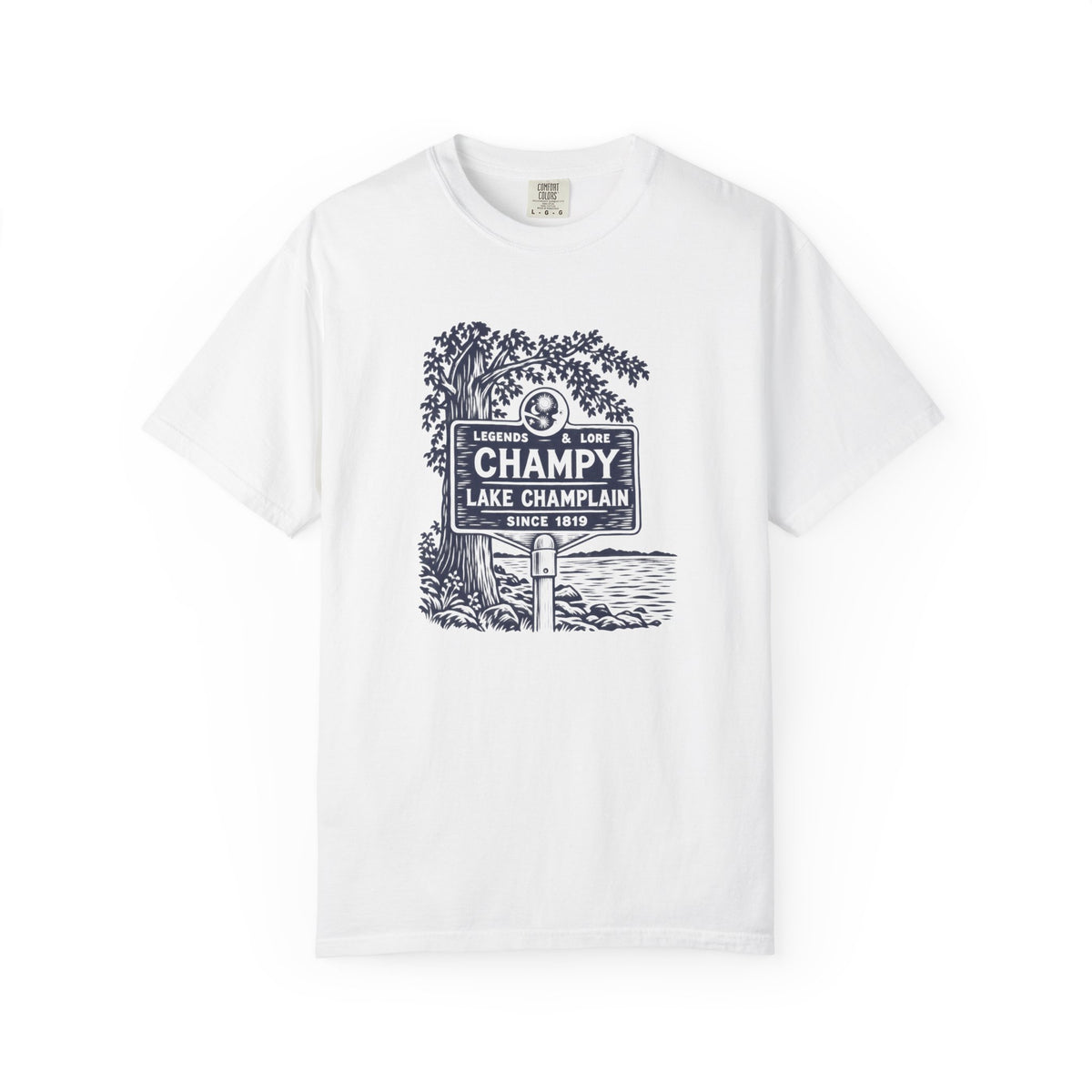 Lake Champlain "Champy" Tee — Vintage Mermaid/Nessie Sign Graphic T-Shirt