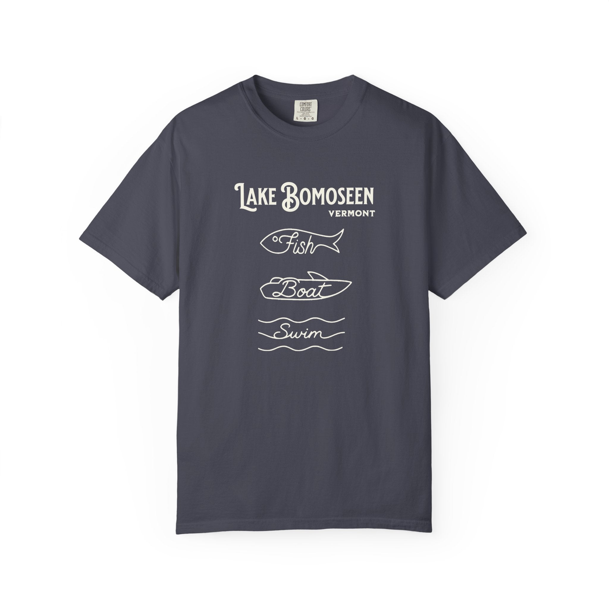 Lake Bomoseen Vermont "Fish • Boat • Swim" T-Shirt
