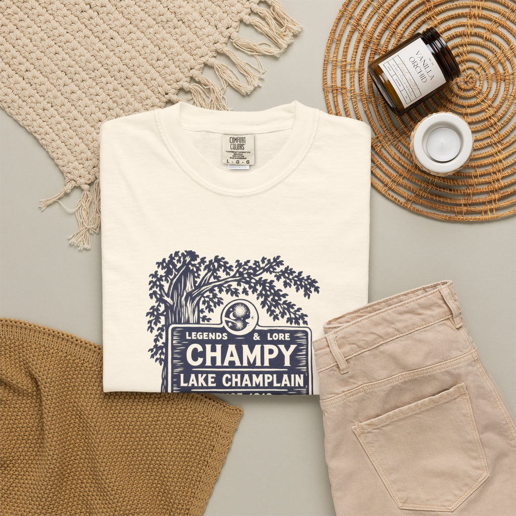 Lake Champlain "Champy" Tee — Vintage Mermaid/Nessie Sign Graphic T-Shirt