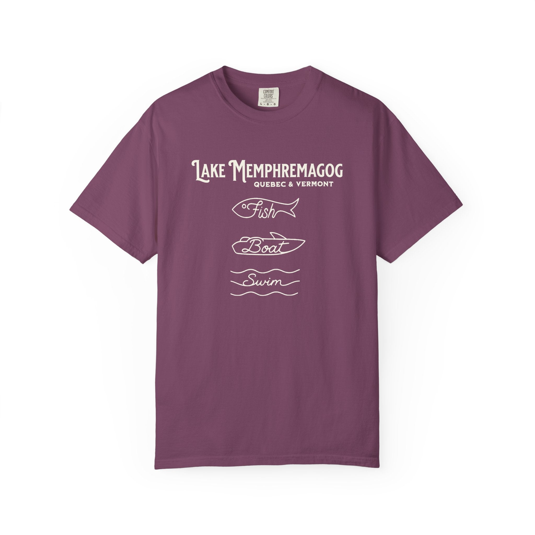 Lake Memphremagog Vermont "Fish • Boat • Swim" T-Shirt