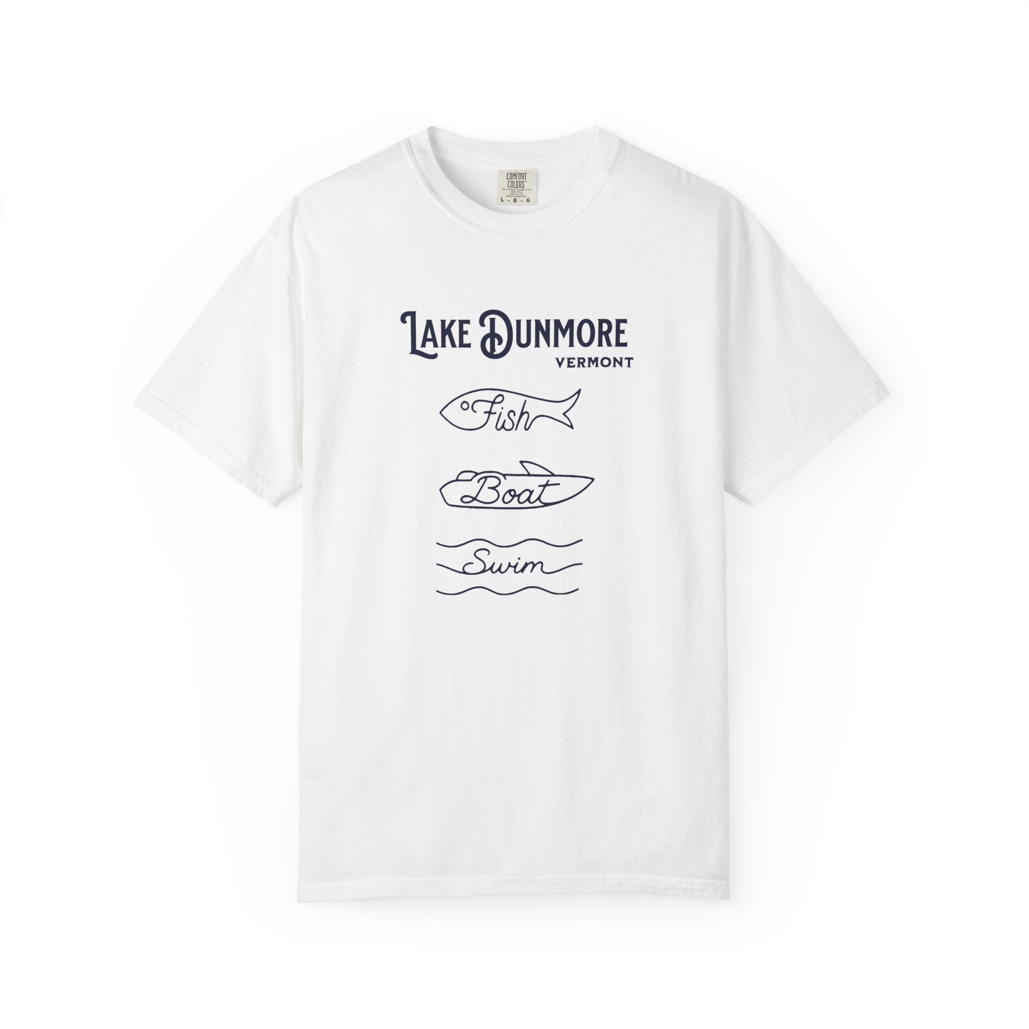 Lake Dunmore Vermont "Fish • Boat • Swim" T-Shirt