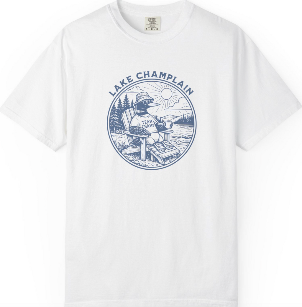 Lake Champlain T-Shirt | Vermont Loon Graphic Tee | Team Champ Comfort Colors Shirt | Lake House Gif