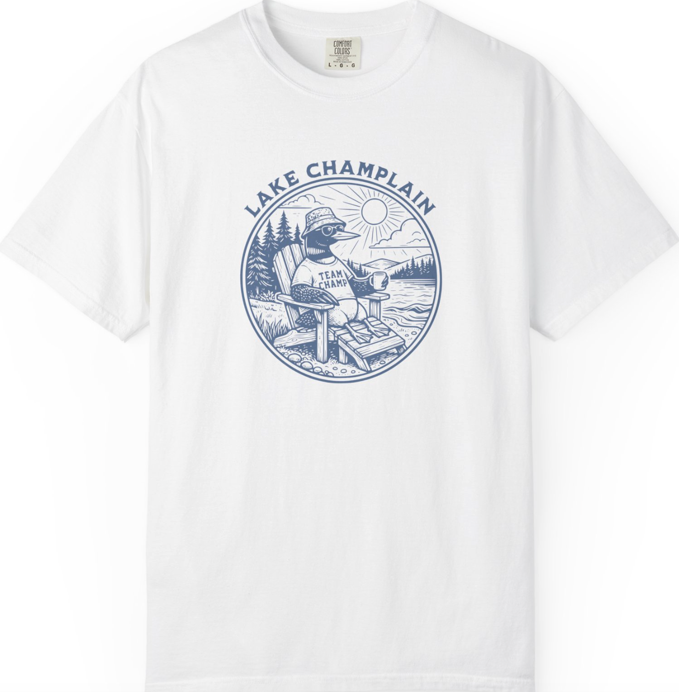 Lake Champlain T-Shirt | Vermont Loon Graphic Tee | Team Champ Comfort Colors Shirt | Lake House Gif