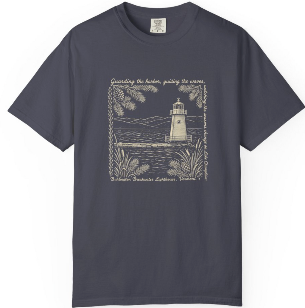 Lighthouse Lake Champlain Graphic T-Shirt — 'Guarding the Harbor' Nautical Tee