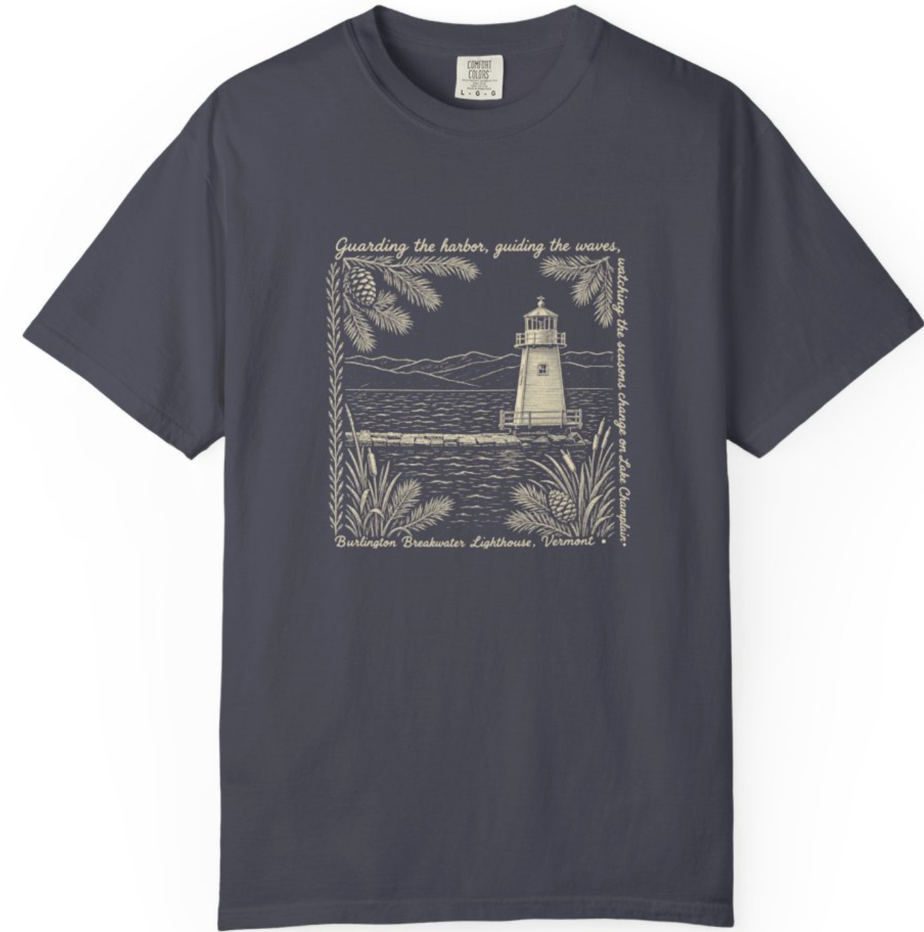 Lighthouse Lake Champlain Graphic T-Shirt — 'Guarding the Harbor' Nautical Tee