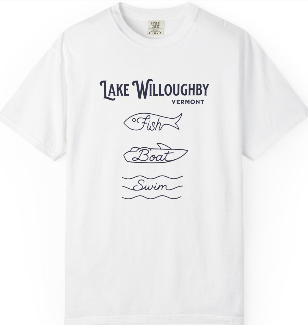 Lake Willoughby Vermont "Fish • Boat • Swim" T-Shirt