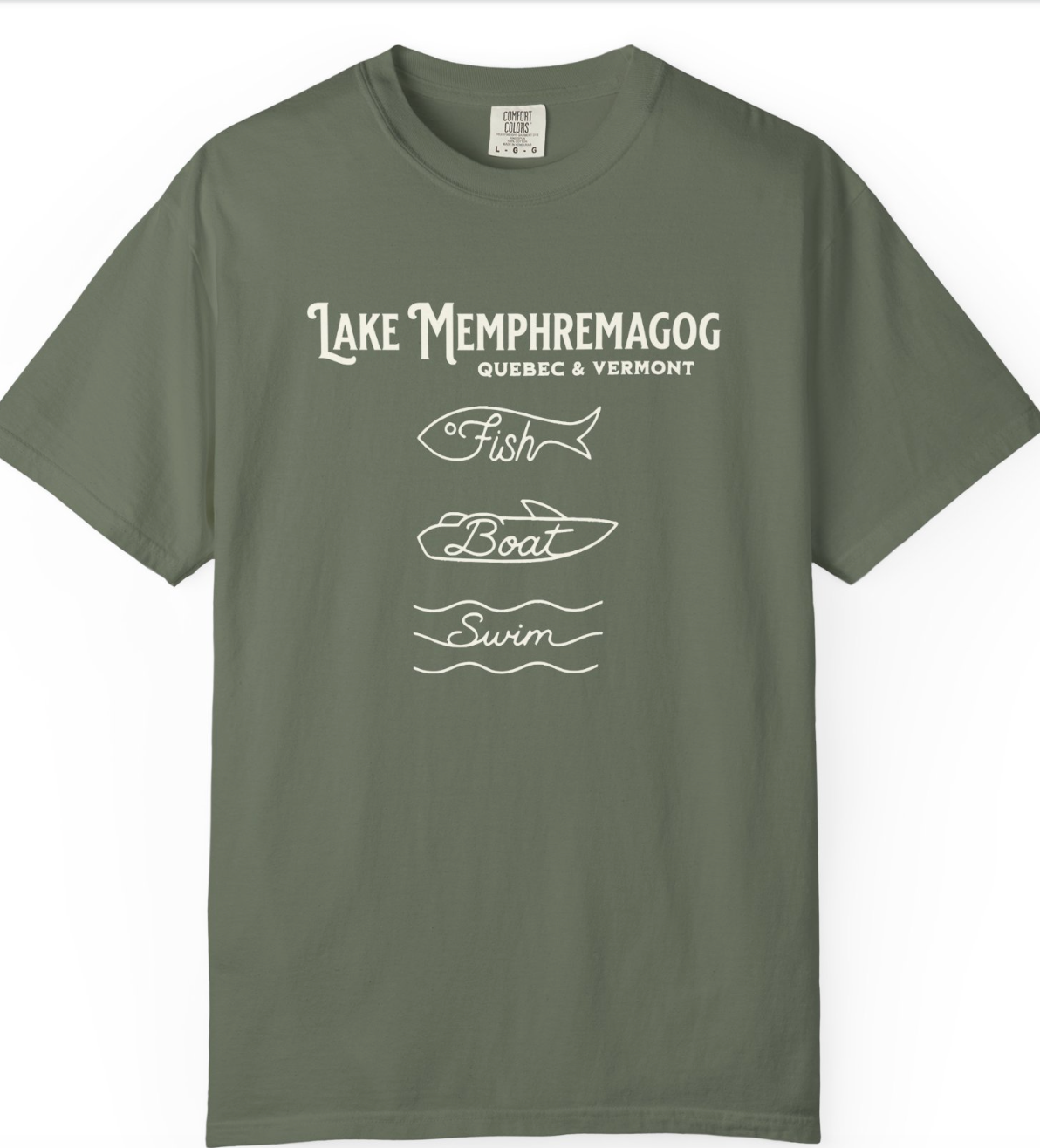 Lake Memphremagog Vermont "Fish • Boat • Swim" T-Shirt