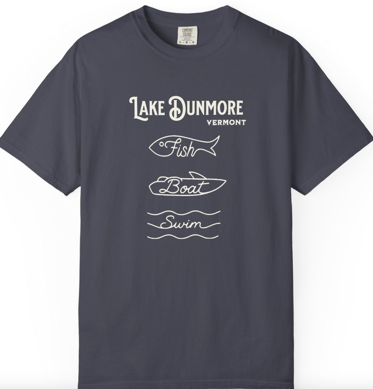 Lake Dunmore Vermont "Fish • Boat • Swim" T-Shirt