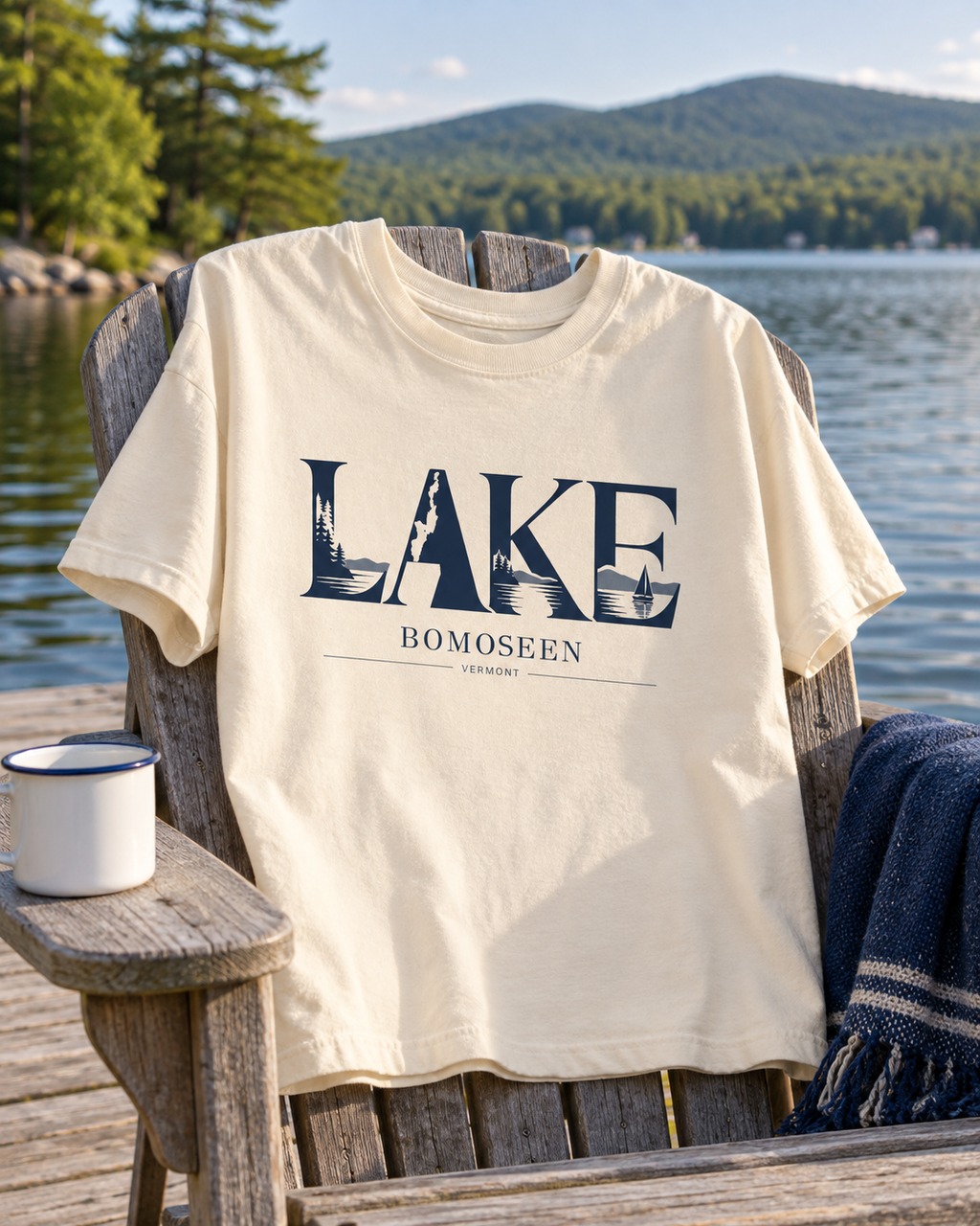 Lake Bomoseen Vermont T-Shirt | LAKE Wordmark Graphic Tee | Vermont Lake Silhouette Shirt | Comfort Colors Unisex Tee