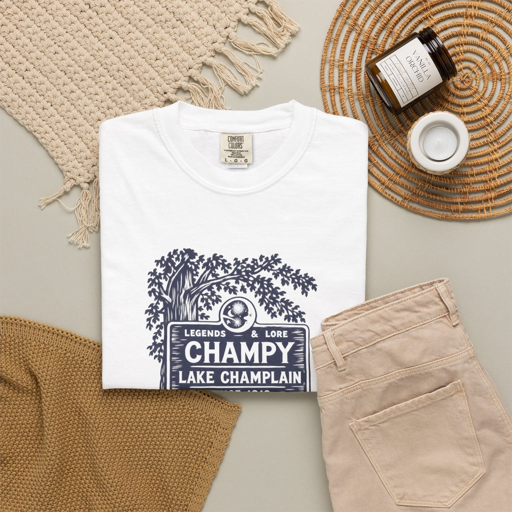 Lake Champlain "Champy" Tee — Vintage Mermaid/Nessie Sign Graphic T-Shirt