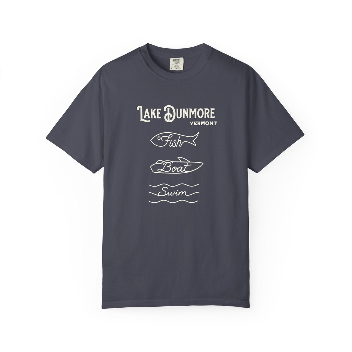 Lake Dunmore Vermont "Fish • Boat • Swim" T-Shirt