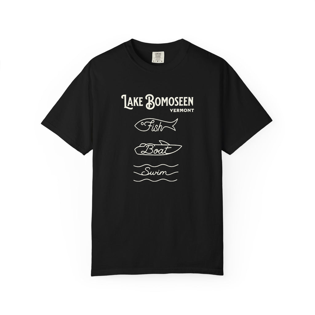 Lake Bomoseen Vermont "Fish • Boat • Swim" T-Shirt