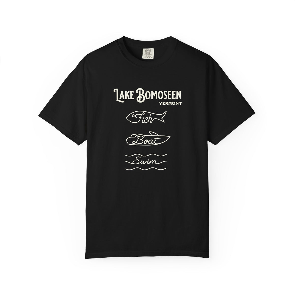 Lake Bomoseen Vermont "Fish • Boat • Swim" T-Shirt