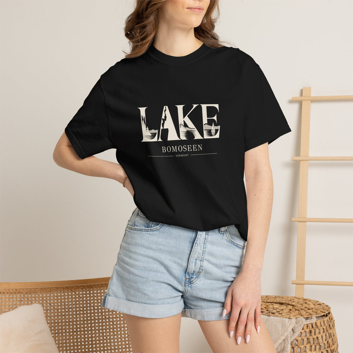 Lake Bomoseen Vermont T-Shirt | LAKE Wordmark Graphic Tee | Vermont Lake Silhouette Shirt | Comfort Colors Unisex Tee