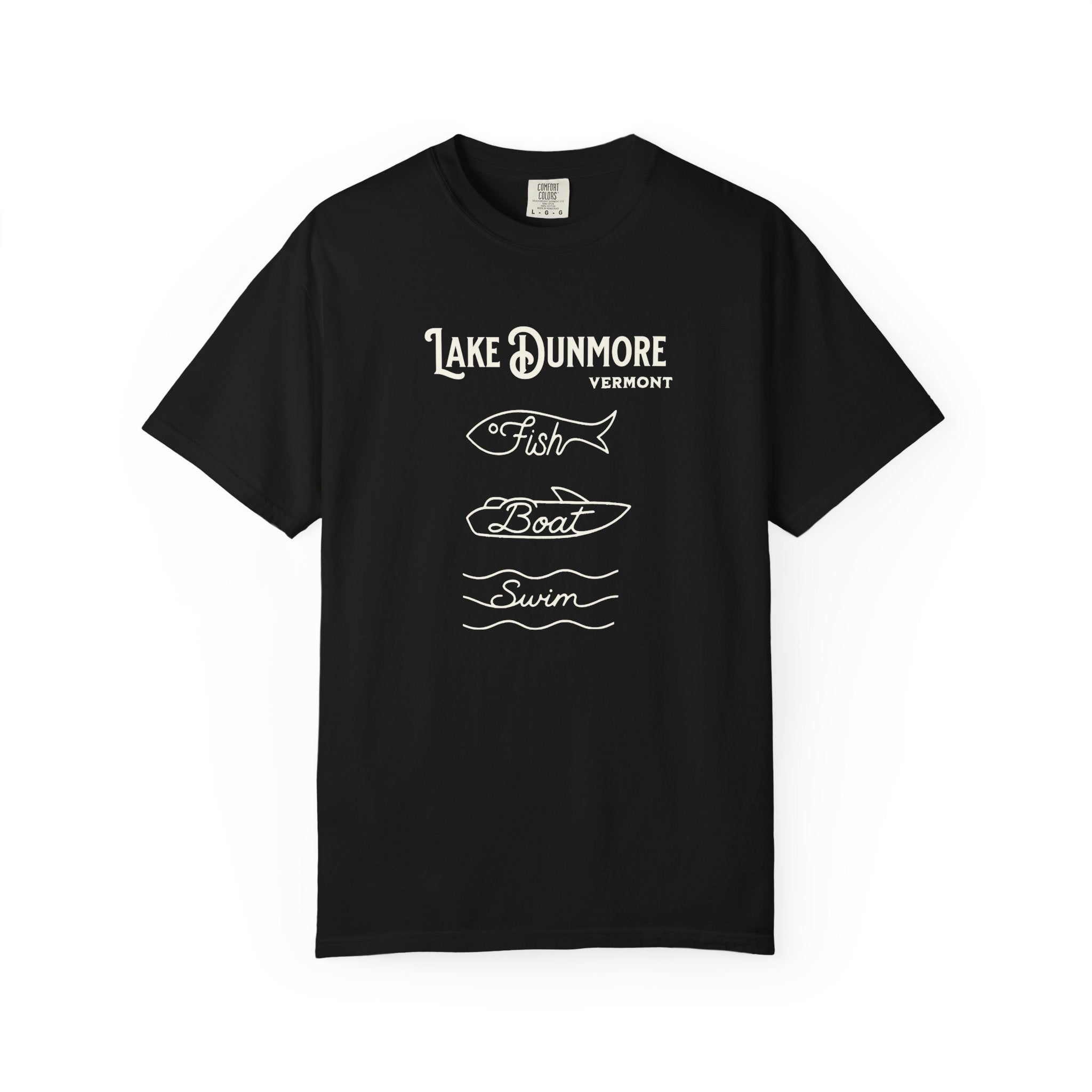 Lake Dunmore Vermont "Fish • Boat • Swim" T-Shirt