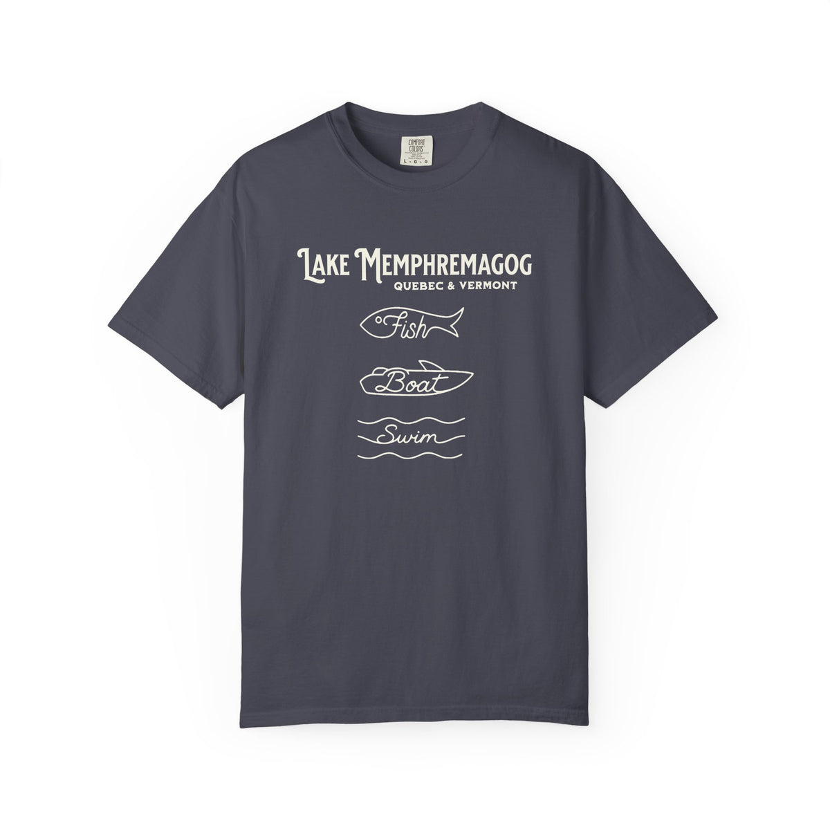Lake Memphremagog Vermont "Fish • Boat • Swim" T-Shirt