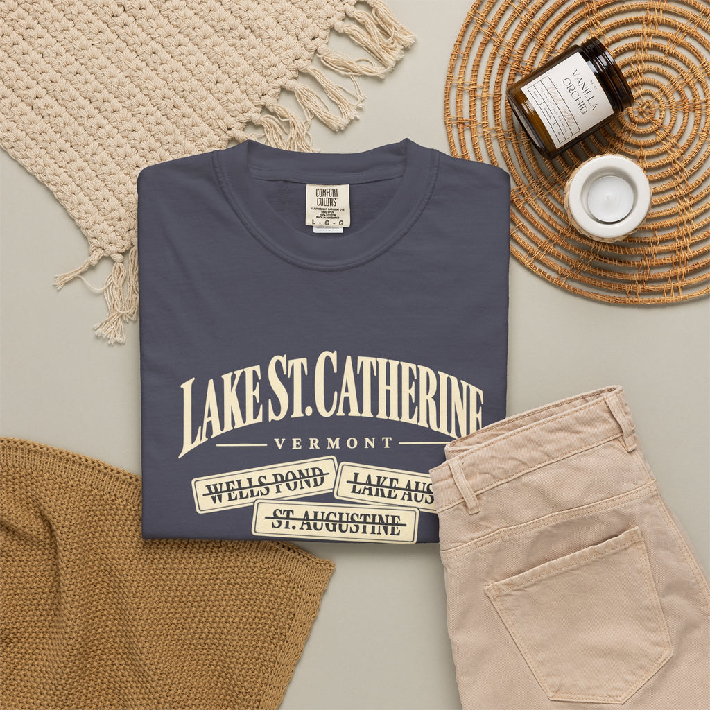 Lake St. Catherine Vermont T‑Shirt — 'What's In A Name?' Vintage Lakeside Tee