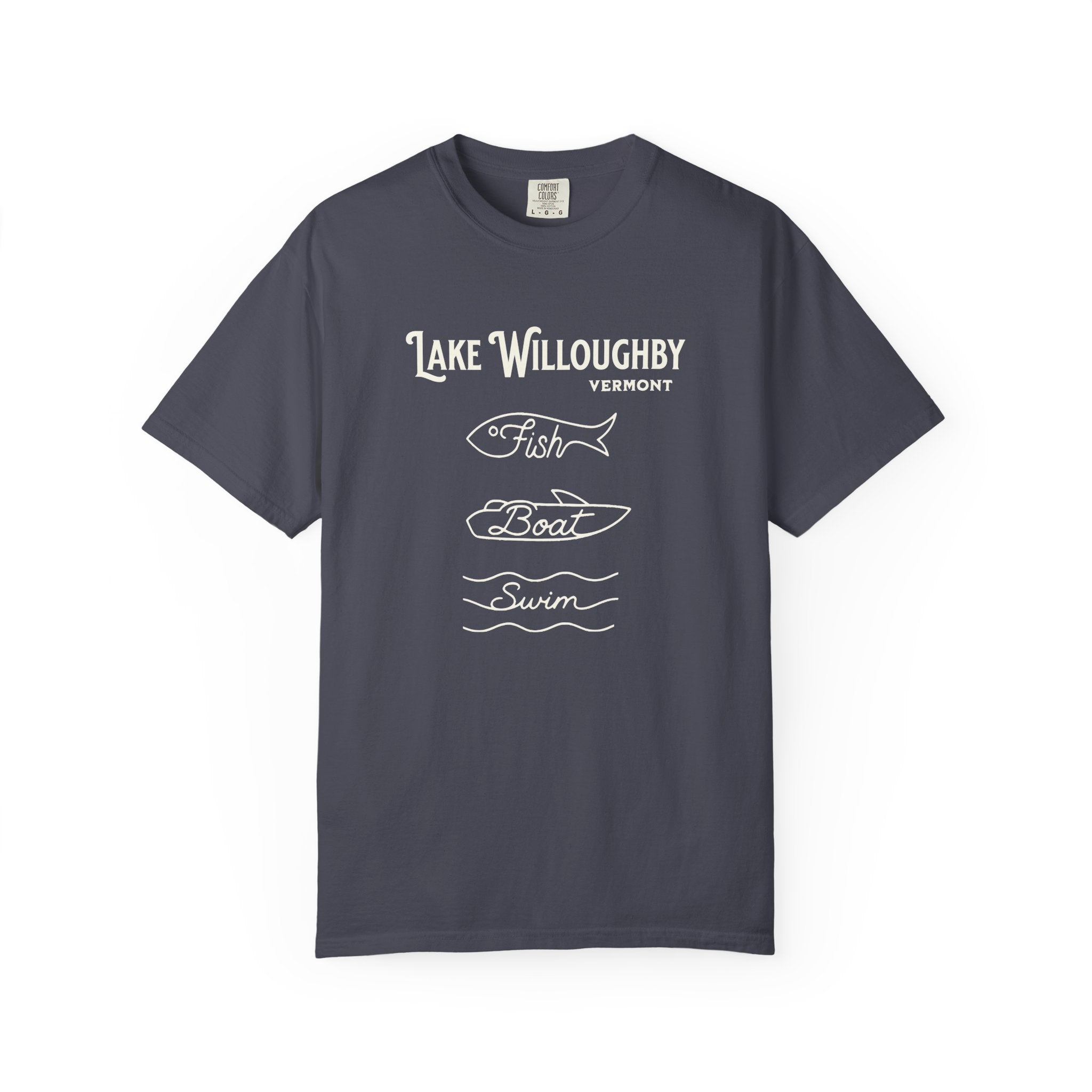 Lake Willoughby Vermont "Fish • Boat • Swim" T-Shirt